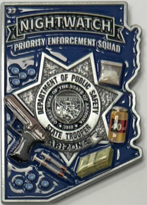 ARIZONA STATE TROOPER NIGHTWATCH AZ SHAPE CHALLENGE COIN.